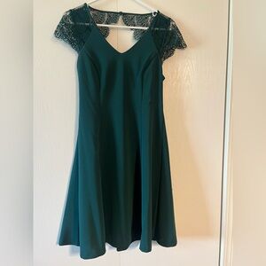 Kensie Dark Green Lace-Trim Dress